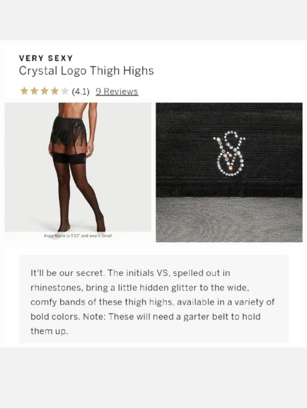 Victoria's secret very sexy logo shine thigh-high stockings BLACK XSMALL